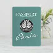 Turquoise Paris Passport Bewaar de datum Save The Date (Staand voorkant)
