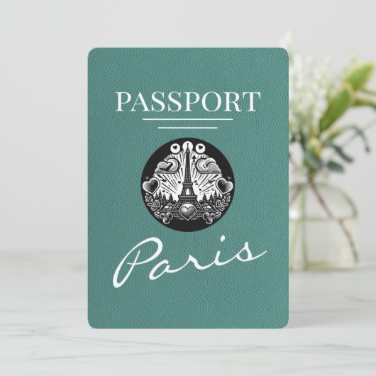Turquoise Paris Passport Bewaar de datum Save The Date (Staand voorkant)