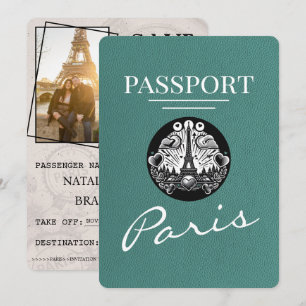 Turquoise Paris Passport Bewaar de datum Save The Date