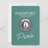 Turquoise Paris Passport Bruiloft Kaart (Achterkant)