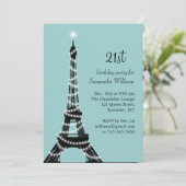Turquoise Parisian 21st Birthday Invitation Kaart (Staand voorkant)