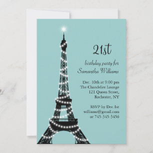 Turquoise Parisian 21st Birthday Invitation Kaart