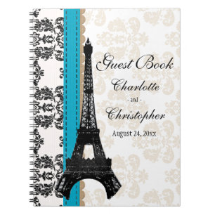Turquoise Parisian Eiffel Tower Wedding Guest Book Notitieboek