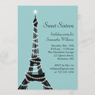 Turquoise Parisian Sweet 16 Uitnodiging