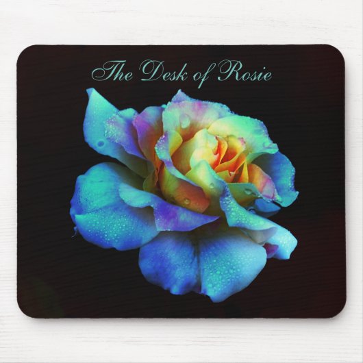 Turquoise Pastel Rainbow Roos Mousepad Muismat (Voorkant)