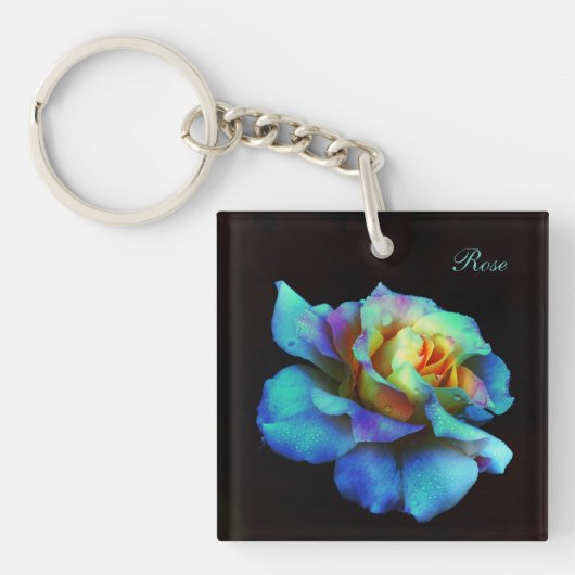 Turquoise Pastel Rainbow Roos Sleutelhangers (Voorkant)