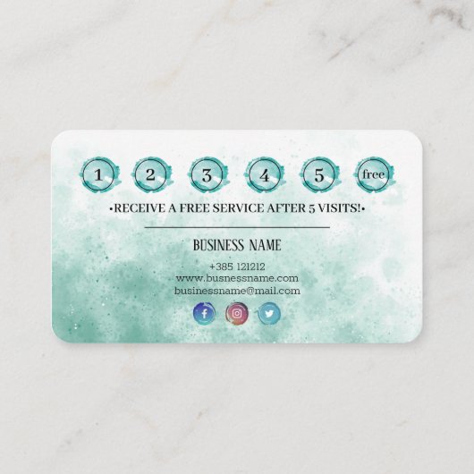 Turquoise pastel waterverf Texture Foil effect Klantenkaartje (Achterkant)