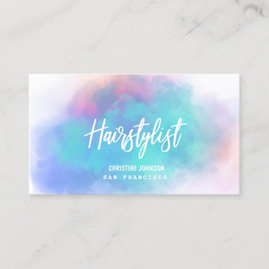 turquoise pastelwolk met waterverf visitekaartje (Voorkant)