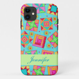 Turquoise Patchwork Quiltblok Art Custom Case-Mate iPhone Case