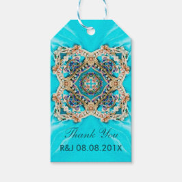  turquoise patroon bohemian bruiloft gunst cadeaulabel