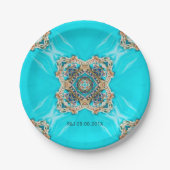 turquoise patroon bohemian bruiloft gunst papieren bordje (Voorkant)