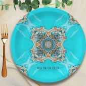  turquoise patroon bohemian bruiloft gunst papieren bordje