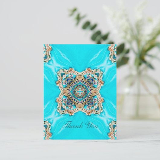 turquoise patroon bohemian dank u briefkaart