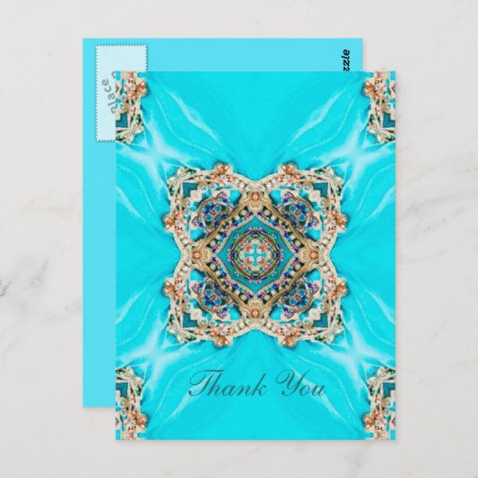  turquoise patroon bohemian dank u briefkaart (Voorkant / Achterkant)