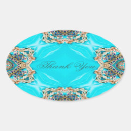  turquoise patroon bohemian dank u ovale sticker