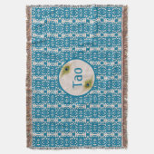 Turquoise-patroon & pauock-veren op beige Tao Deken (Voorkant Verticaal)