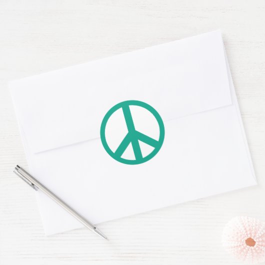 Turquoise Peace Symbol Ronde Sticker (Envelop)