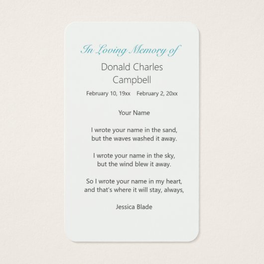 Turquoise Peaceful Shores Sunset Visitekaartje (Achterkant)