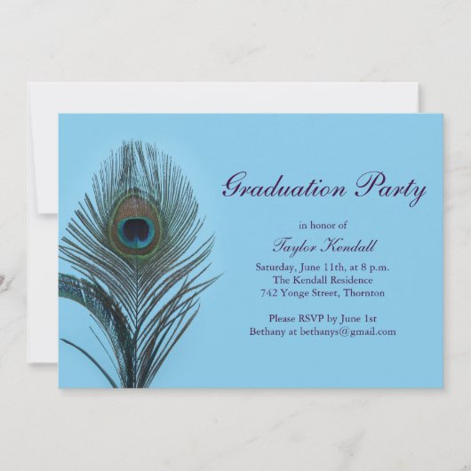 Turquoise Peacock Afstuderen Invitation Kaart (Voorkant)