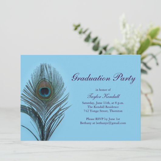 Turquoise Peacock Afstuderen Invitation Kaart (Staand voorkant)