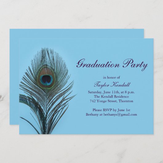 Turquoise Peacock Afstuderen Invitation Kaart (Voorkant / Achterkant)