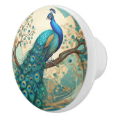 Turquoise Peacock Bird Art Nouveau Art Deco Keramische Knop (Rechts)