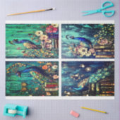 Turquoise Peacock Collage beroemd gemaakt door Els Tissuepapier (Craft)