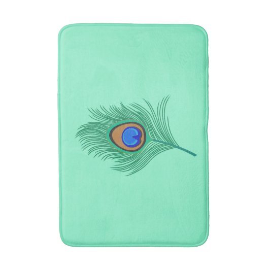 Turquoise Peacock Feather on Light Aqua Badmat (Voorkant Verticaal)