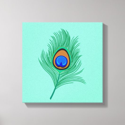 Turquoise Peacock Feather on Light Aqua Canvas Afdruk (Voorkant)