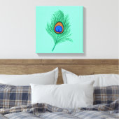Turquoise Peacock Feather on Light Aqua Canvas Afdruk (Insitu (Slaapkamer))