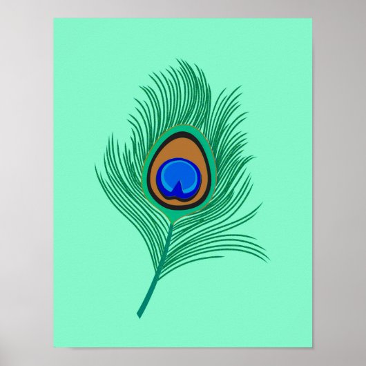 Turquoise Peacock Feather on Light Aqua Poster (Voorkant)