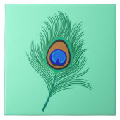 Turquoise Peacock Feather on Light Aqua Tegeltje (Voorkant)