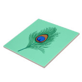 Turquoise Peacock Feather on Light Aqua Tegeltje (Zijkant)
