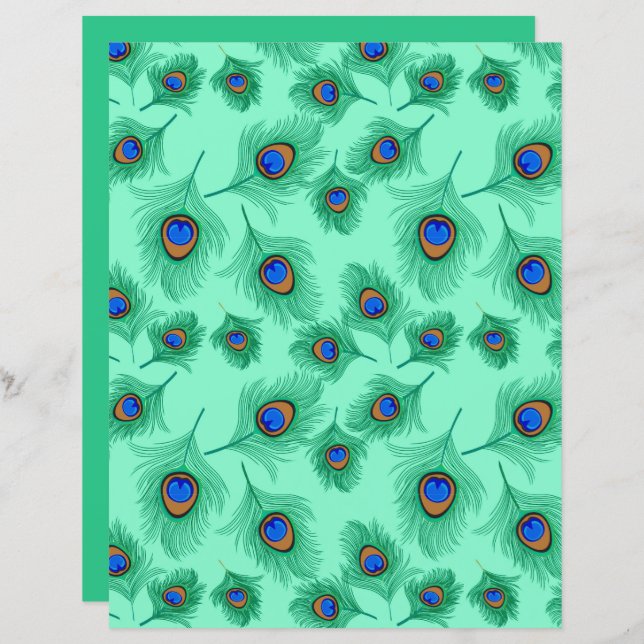 Turquoise Peacock Feathers on Light Aqua (Voorkant / Achterkant)