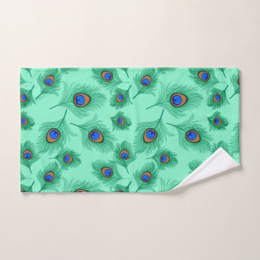 Turquoise Peacock Feathers on Light Aqua Bad Handdoek (Handdoek)