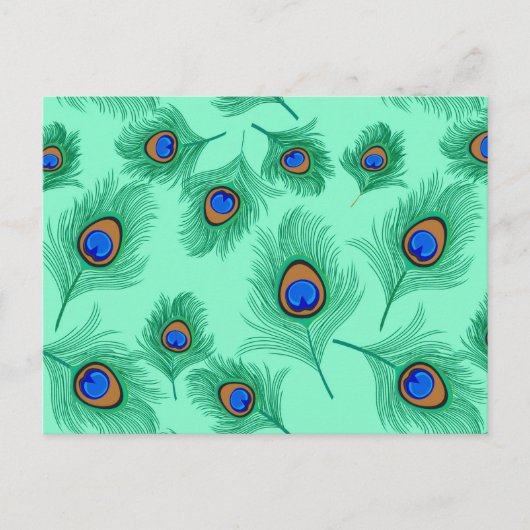 Turquoise Peacock Feathers on Light Aqua Briefkaart (Voorkant)