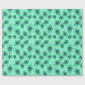 Turquoise Peacock Feathers on Light Aqua Cadeaupapier (Vlak)