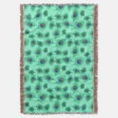 Turquoise Peacock Feathers on Light Aqua Deken (Voorkant Verticaal)