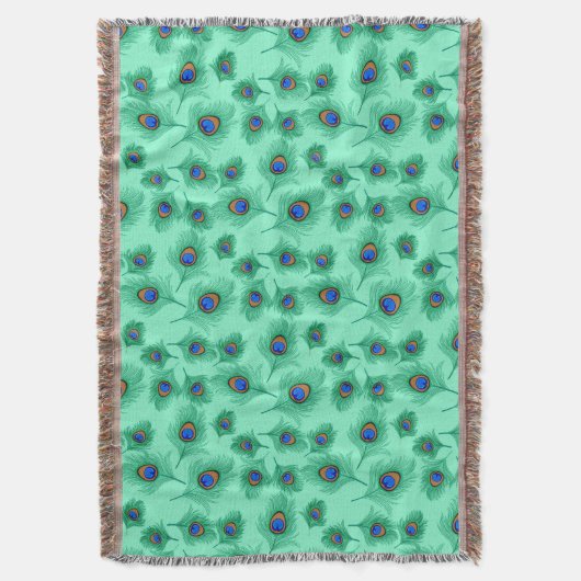 Turquoise Peacock Feathers on Light Aqua Deken (Voorkant Verticaal)