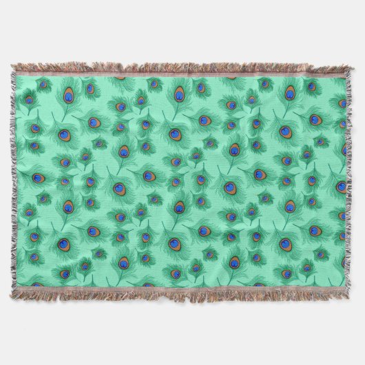 Turquoise Peacock Feathers on Light Aqua Deken (Voorkant)