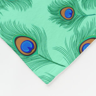 Turquoise Peacock Feathers on Light Aqua Fleece Deken