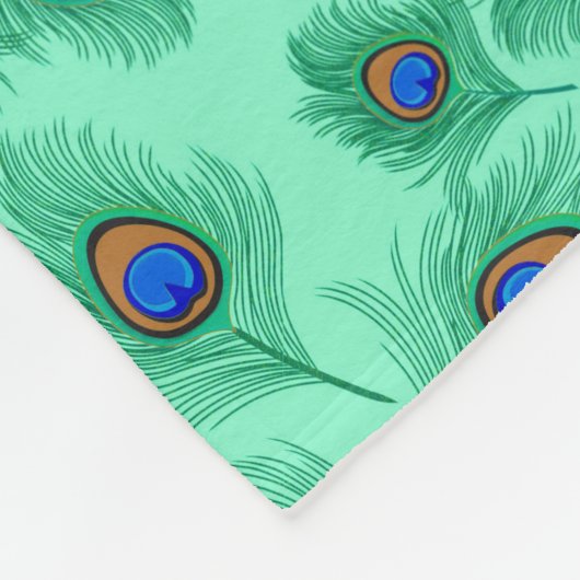 Turquoise Peacock Feathers on Light Aqua Fleece Deken (Hoek)