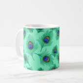 Turquoise Peacock Feathers on Light Aqua Koffiemok (Voorkant links)