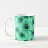 Turquoise Peacock Feathers on Light Aqua Koffiemok (Links)