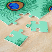 Turquoise Peacock Feathers on Light Aqua Legpuzzel (Zijkant)