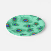 Turquoise Peacock Feathers on Light Aqua Papieren Bordje (Gekanteld)