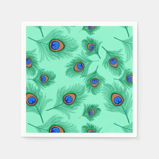 Turquoise Peacock Feathers on Light Aqua Servetten (Voorkant)