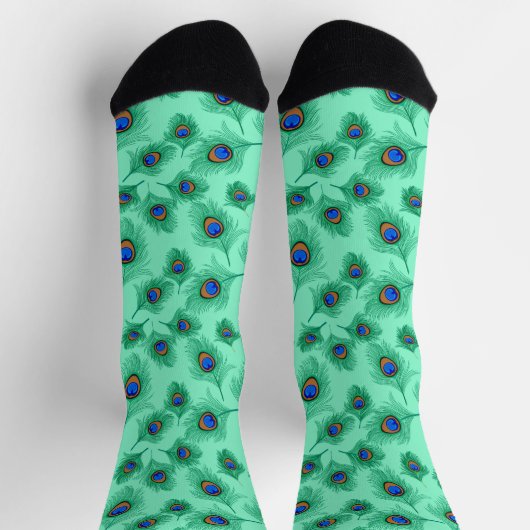 Turquoise Peacock Feathers on Light Aqua Sokken (Top)