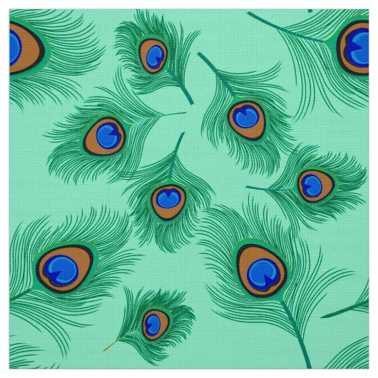 Turquoise Peacock Feathers on Light Aqua Stof (Swatch)