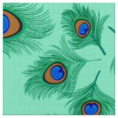 Turquoise Peacock Feathers on Light Aqua Stof (Close Up)